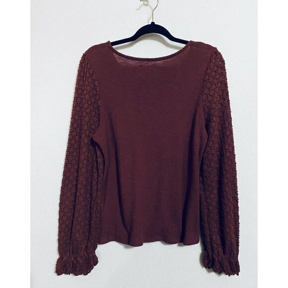Madewell Top Womens Small Eyelet Sleeve Scoop Neck Dark Red Cotton Stretch Boho - Picture 6 of 9